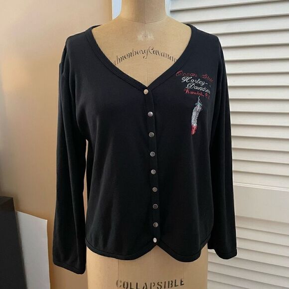 HARLEY DAVIDSON | ocean state warwick rhode island long sleeve crop snap up top - Picture 1 of 7